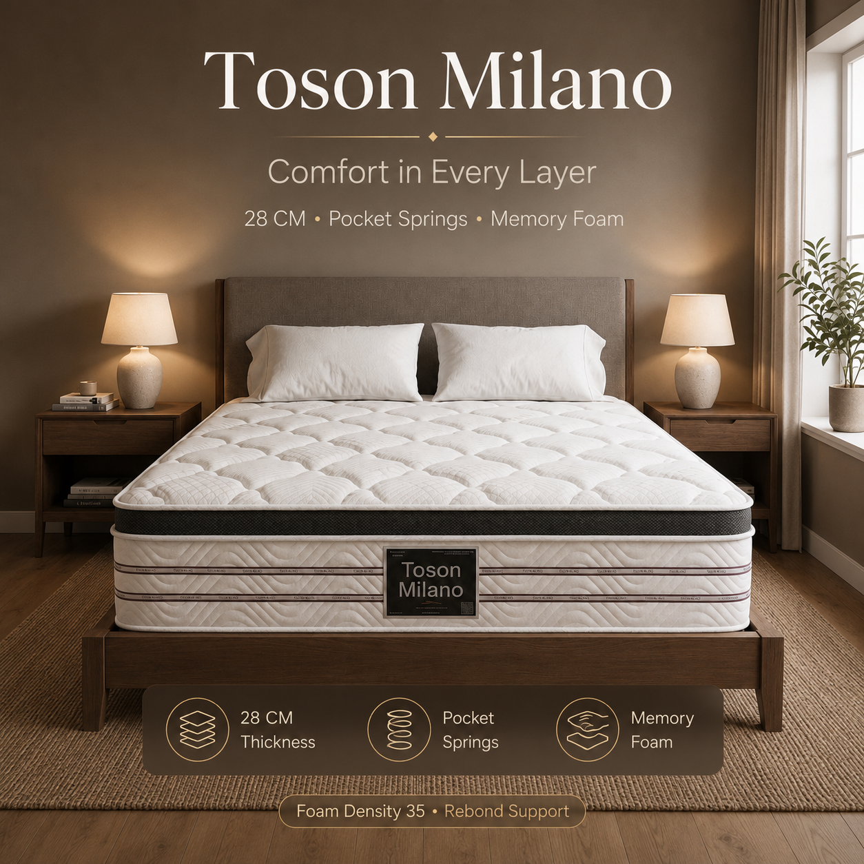 Toson Milano 28 cm – Pocket Spring Memory Foam Mattress