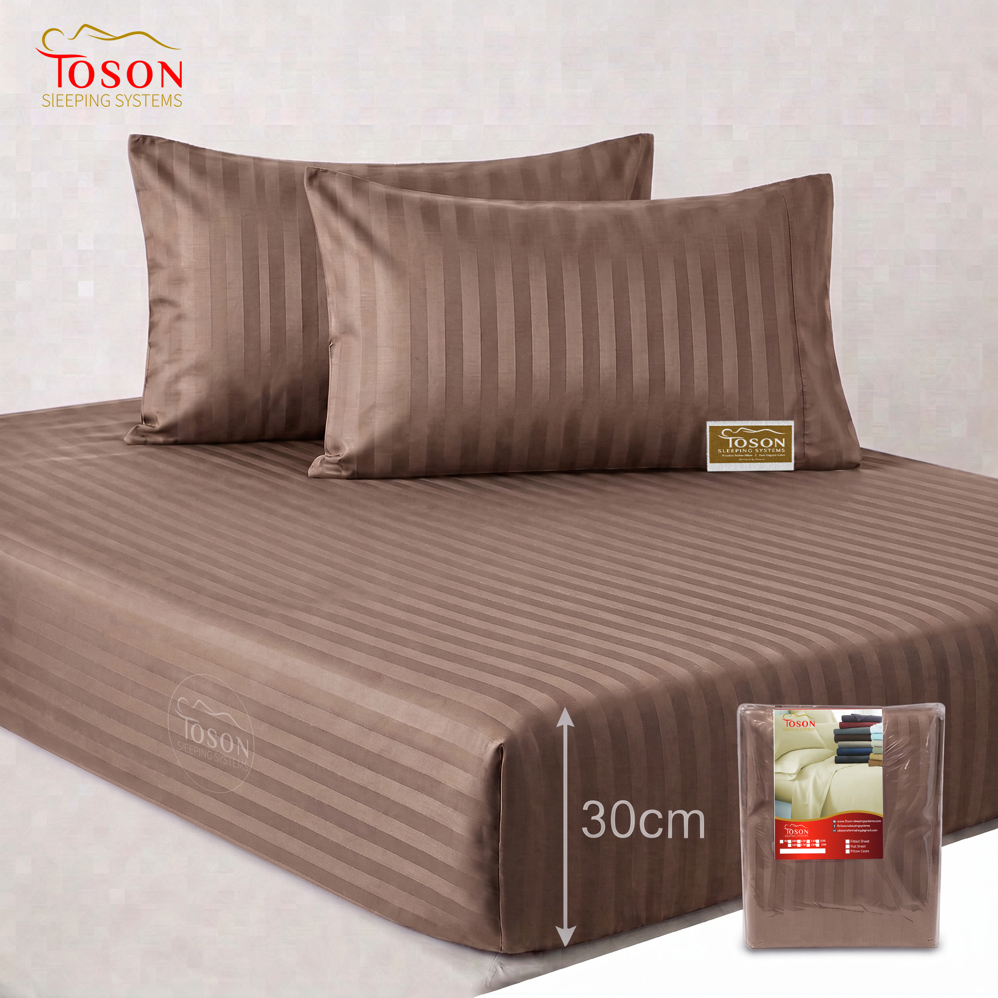 Toson Striped Percale Bed Sheet – Brown – Code SPLC-12 - Image 4