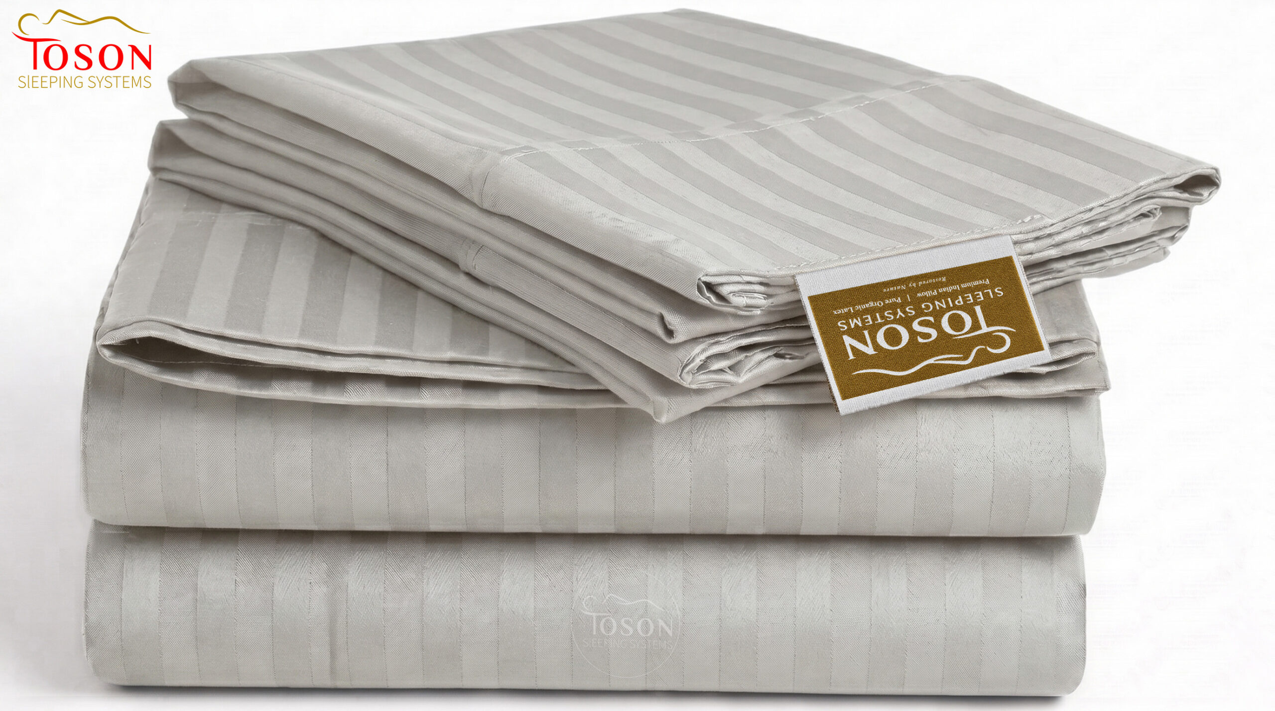 Toson Striped Percale Bed Sheet – Light Greige – Code SPLC-13 - Image 2