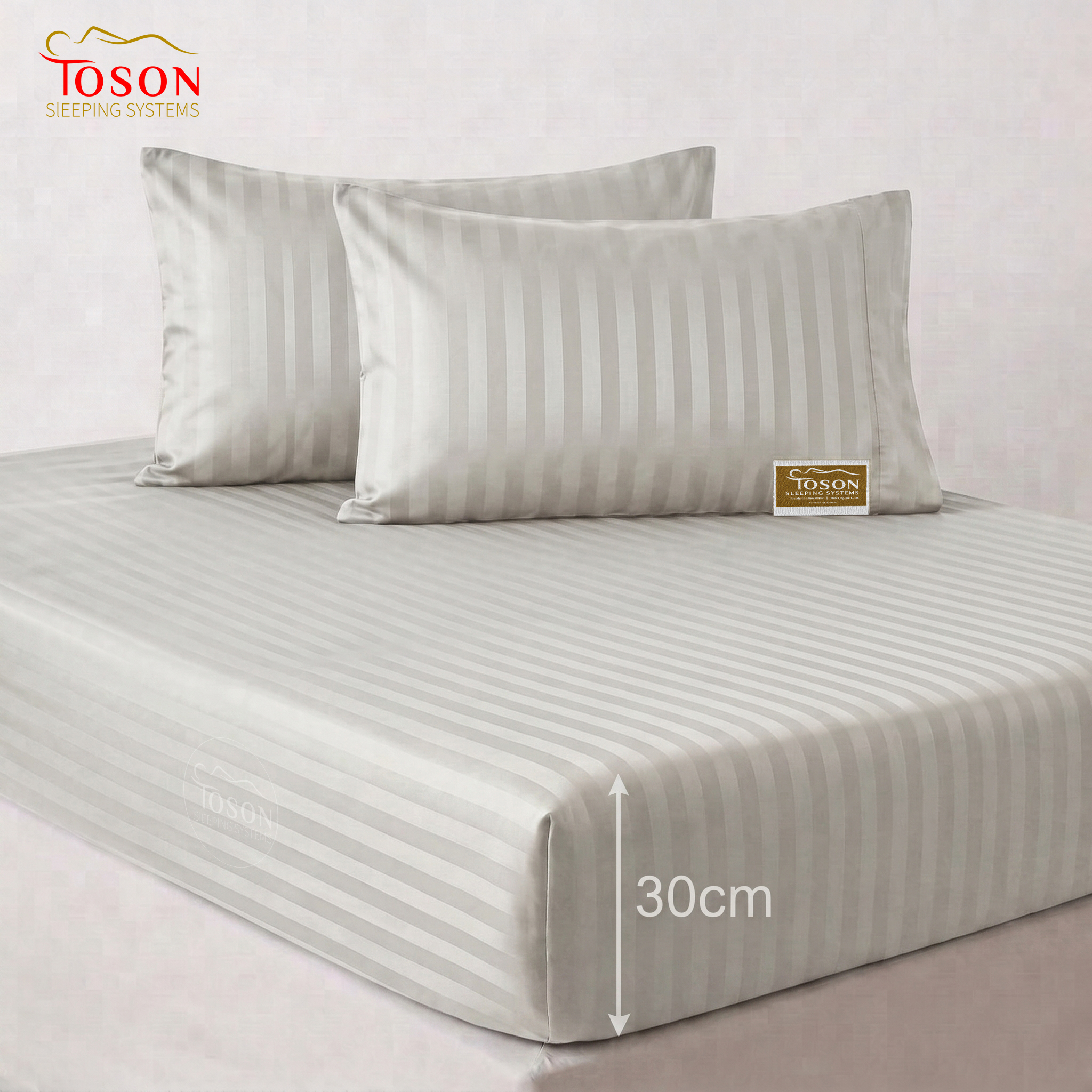 Toson Striped Percale Bed Sheet – Light Greige – Code SPLC-13 - Image 3