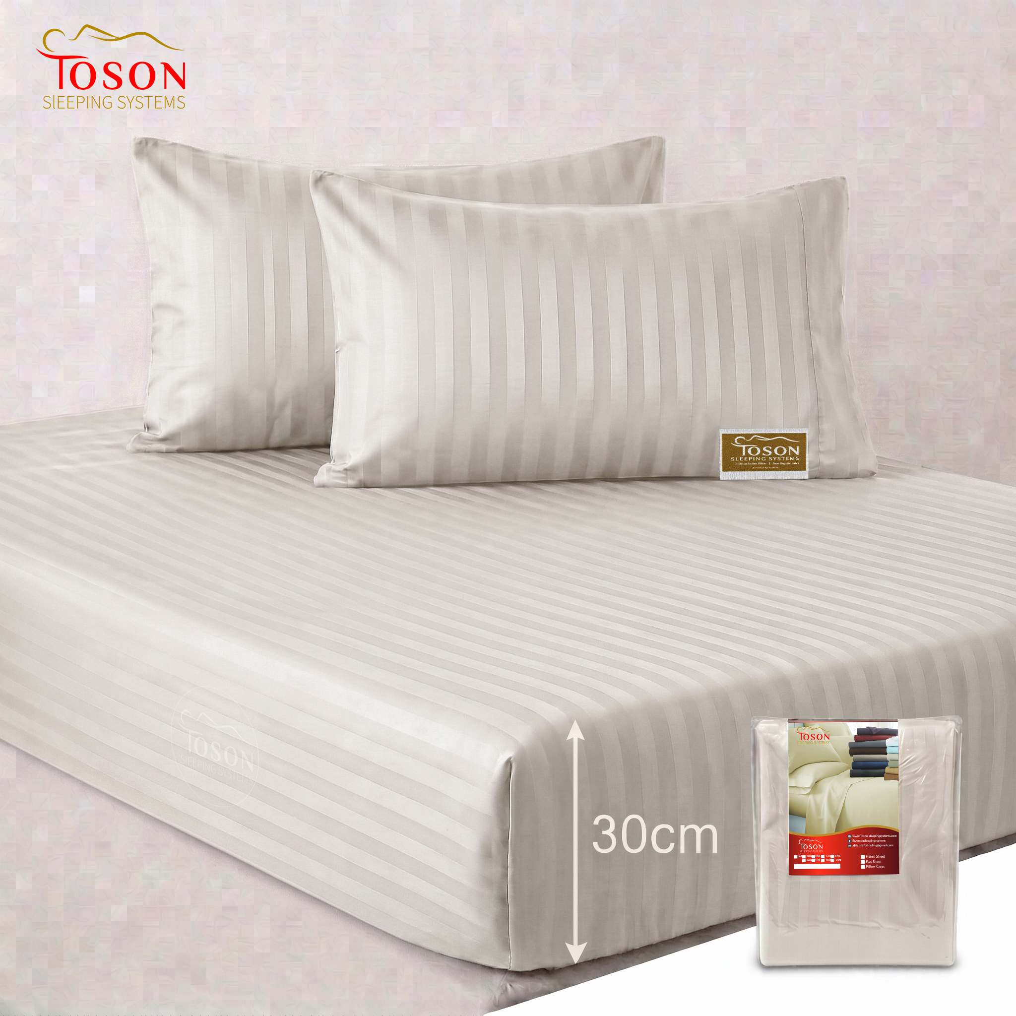 Toson Striped Percale Bed Sheet – Light Greige – Code SPLC-13 - Image 4