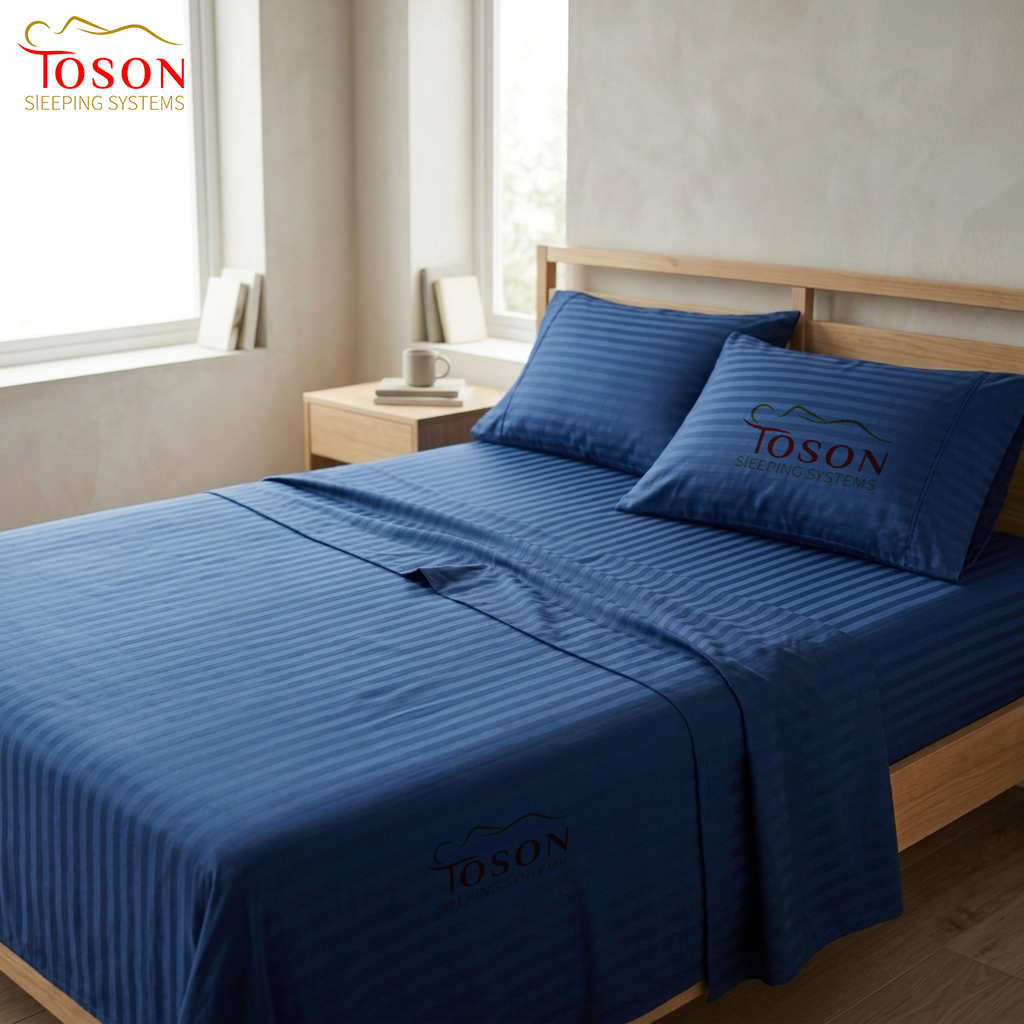 Toson Striped Percale Bed Sheet – Navy Blue – Code SPLC07 - Image 3