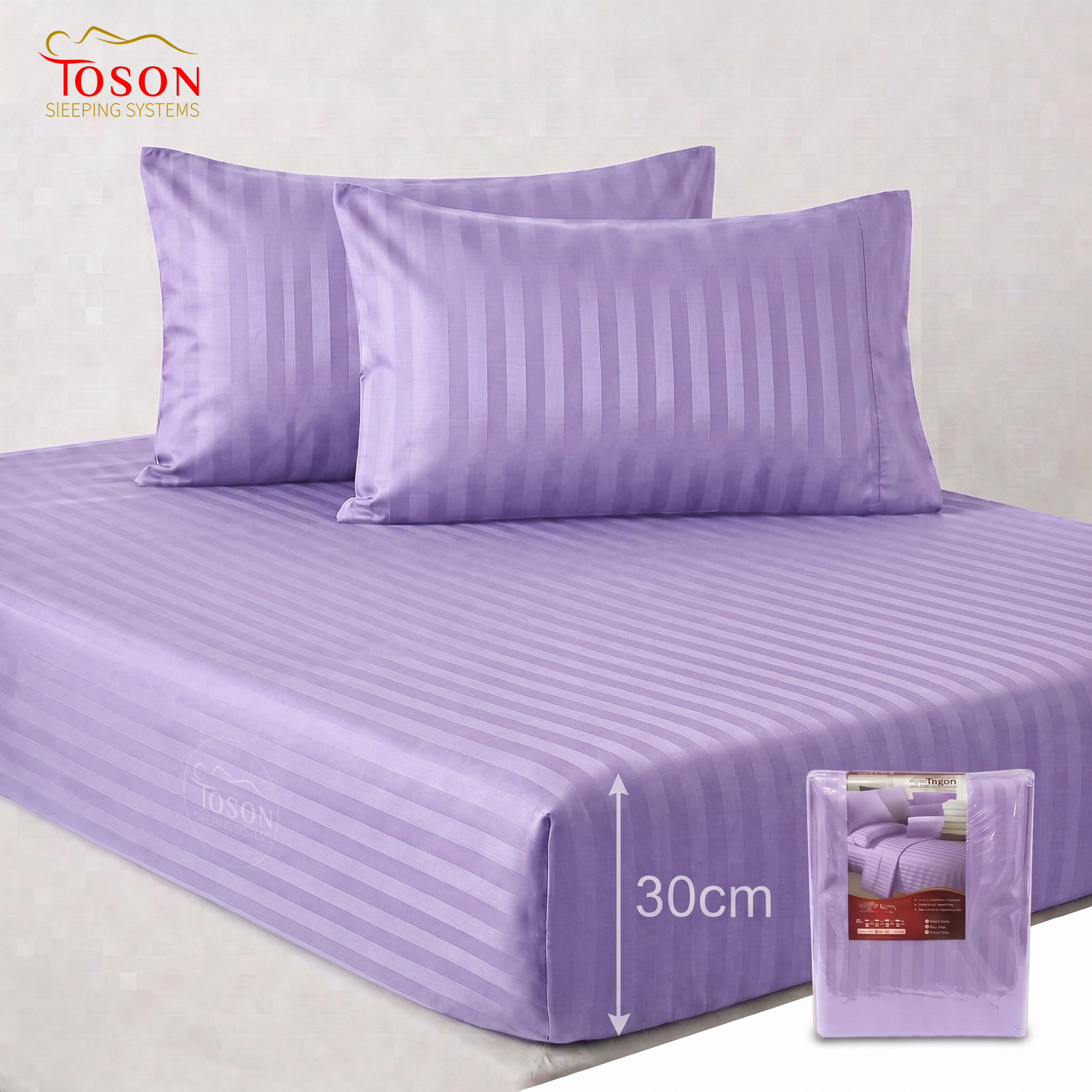 Toson Striped Percale Bed Sheet – Light Lavender– Code SPLC09 - Image 4