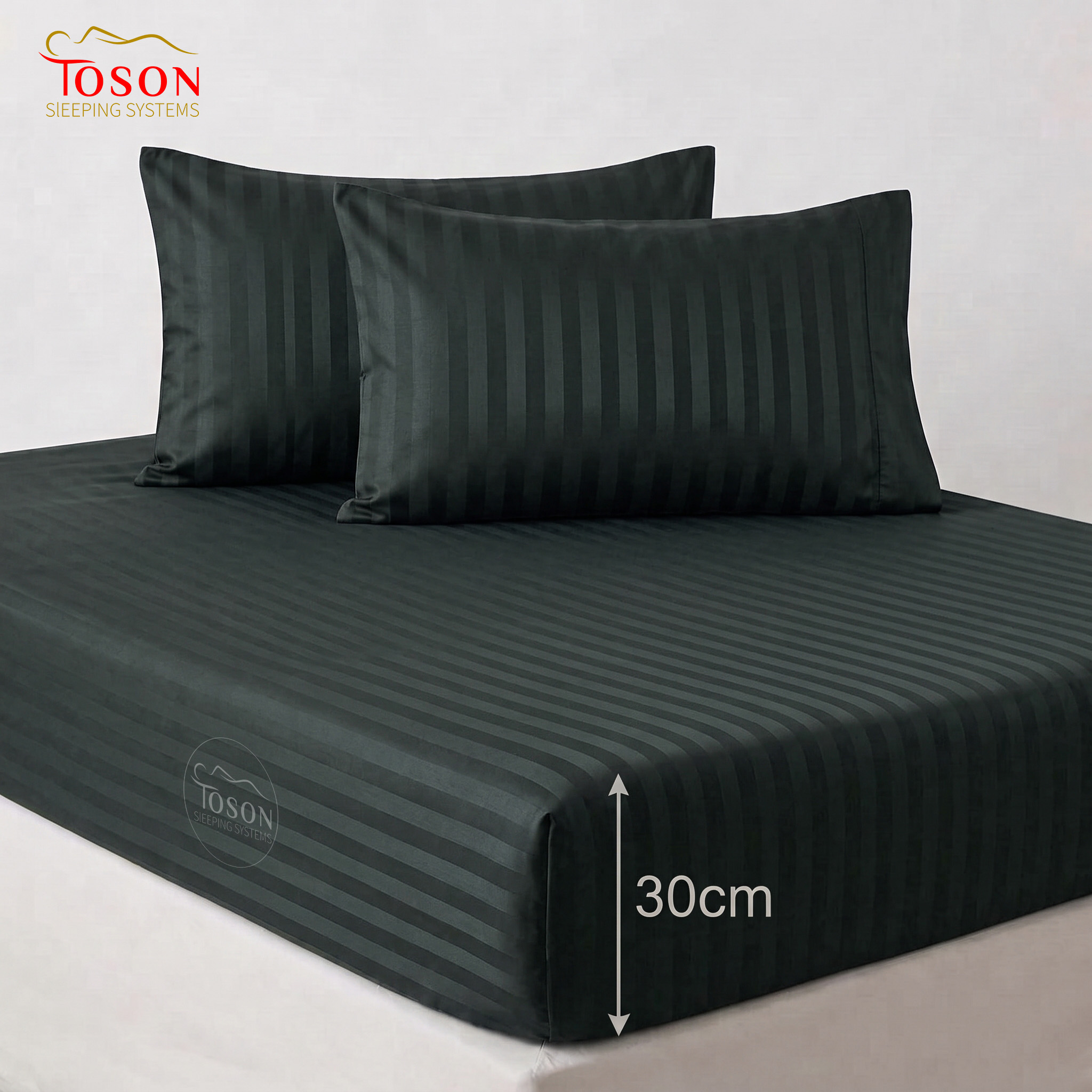 Toson Striped Percale Bed Sheet – Black – Code SPLC-6 - Image 2