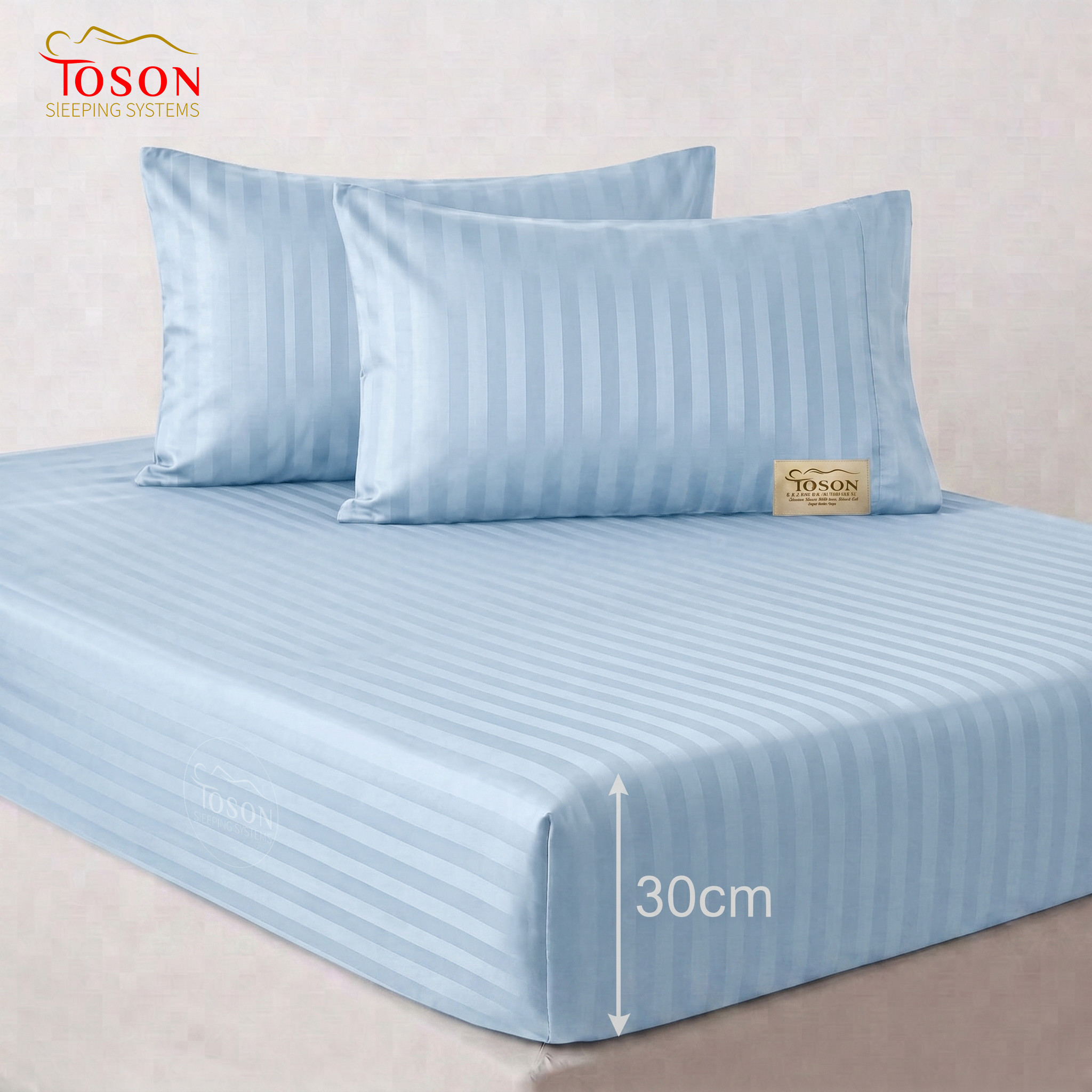 Toson Striped Percale Bed Sheet – Baby Blue – Code SPLC-11 - Image 2
