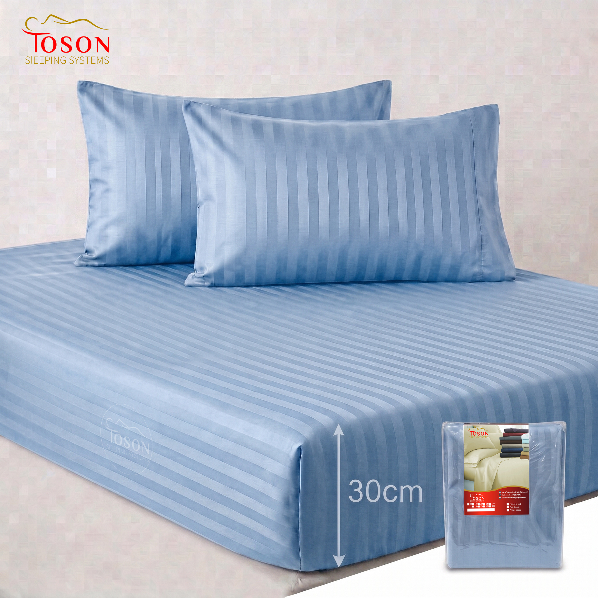 Toson Striped Percale Bed Sheet – Baby Blue – Code SPLC-11 - Image 3