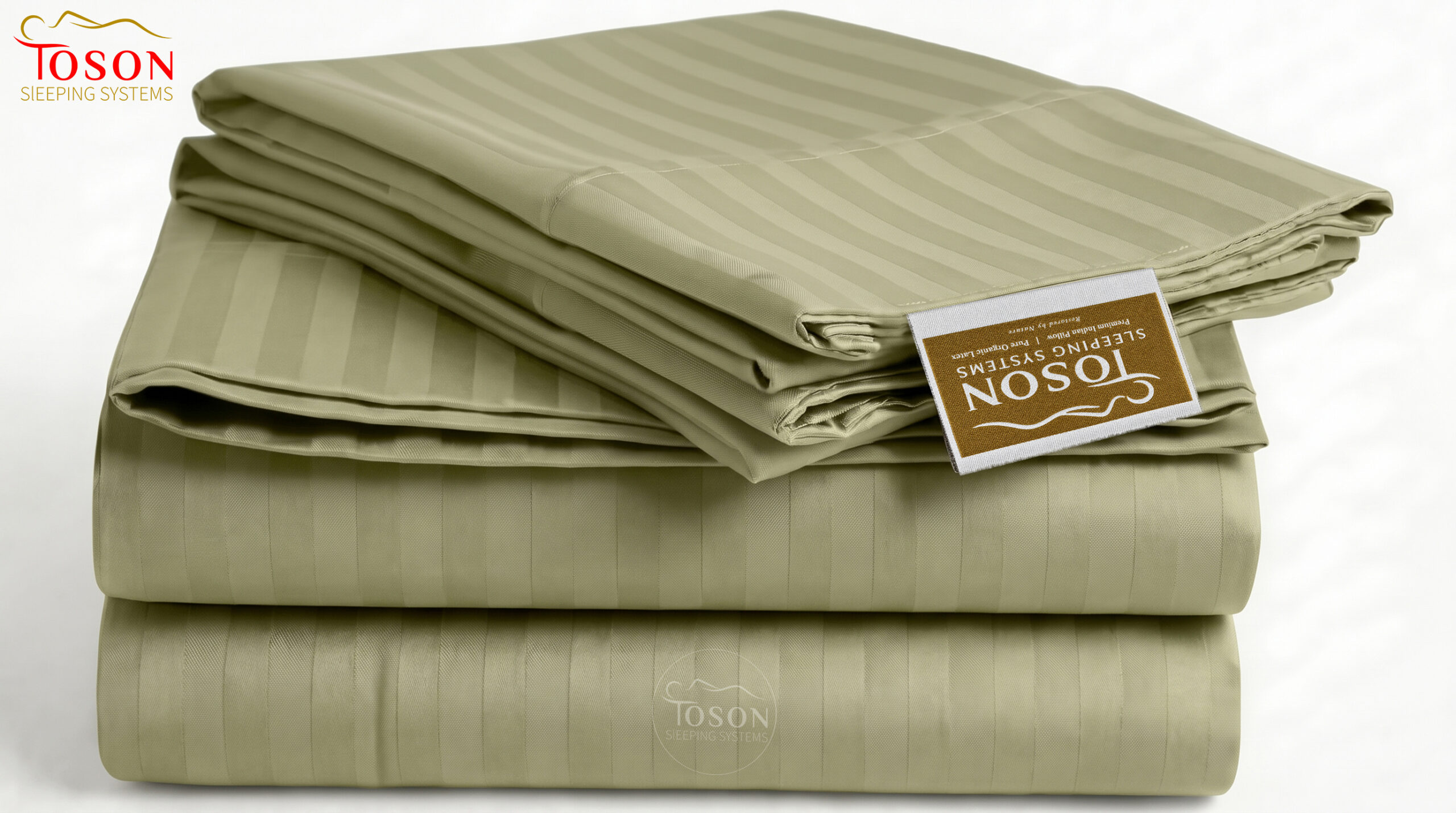 Toson Striped Percale Fitted Sheet – Light Olive – SPLC-17 - Image 2