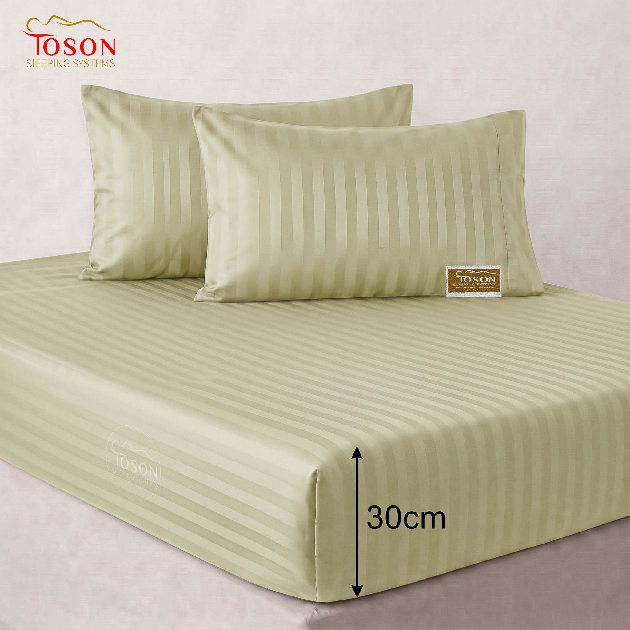 Toson Striped Percale Fitted Sheet – Light Olive – SPLC-17 - Image 4