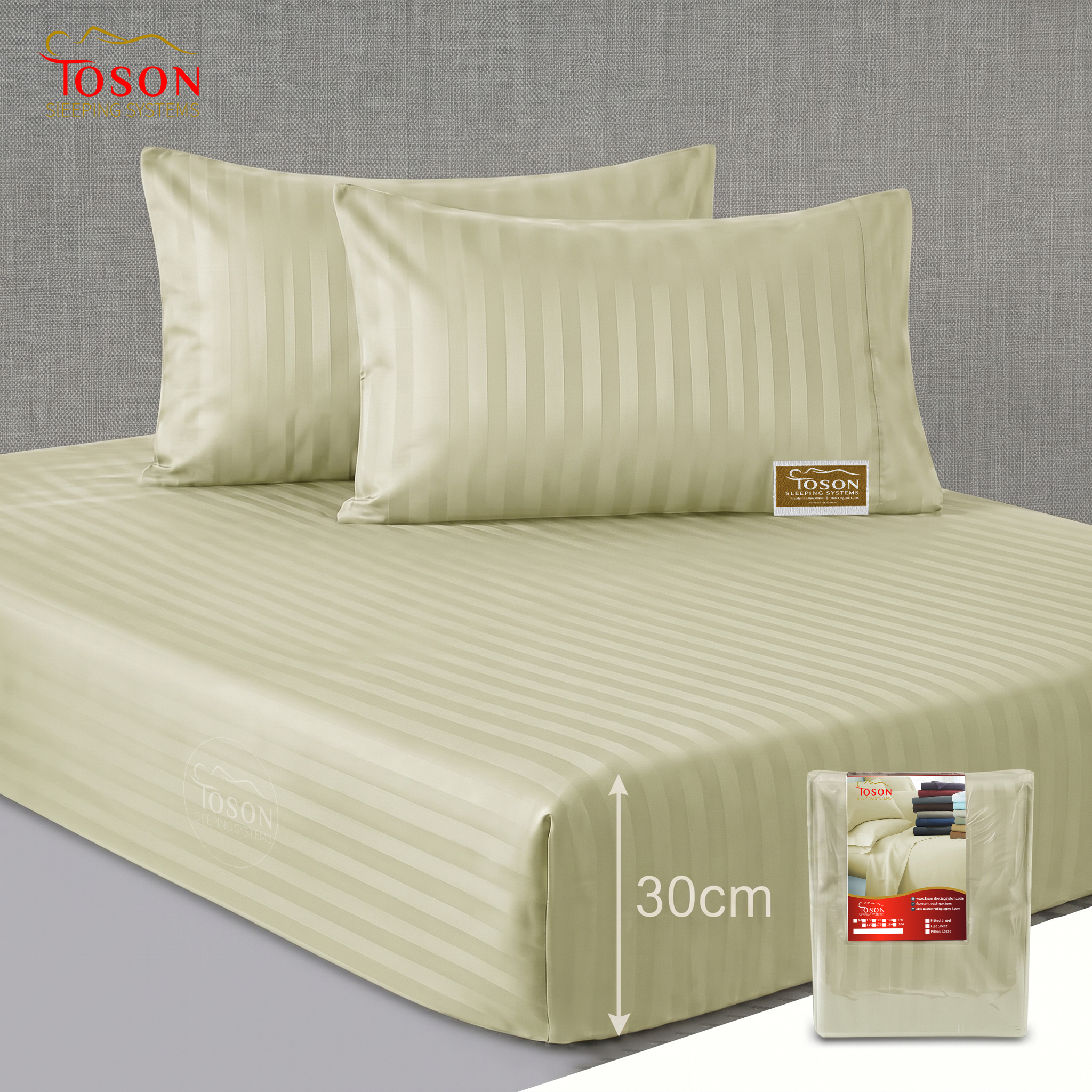 Toson Striped Percale Fitted Sheet – Light Olive – SPLC-17 - Image 5