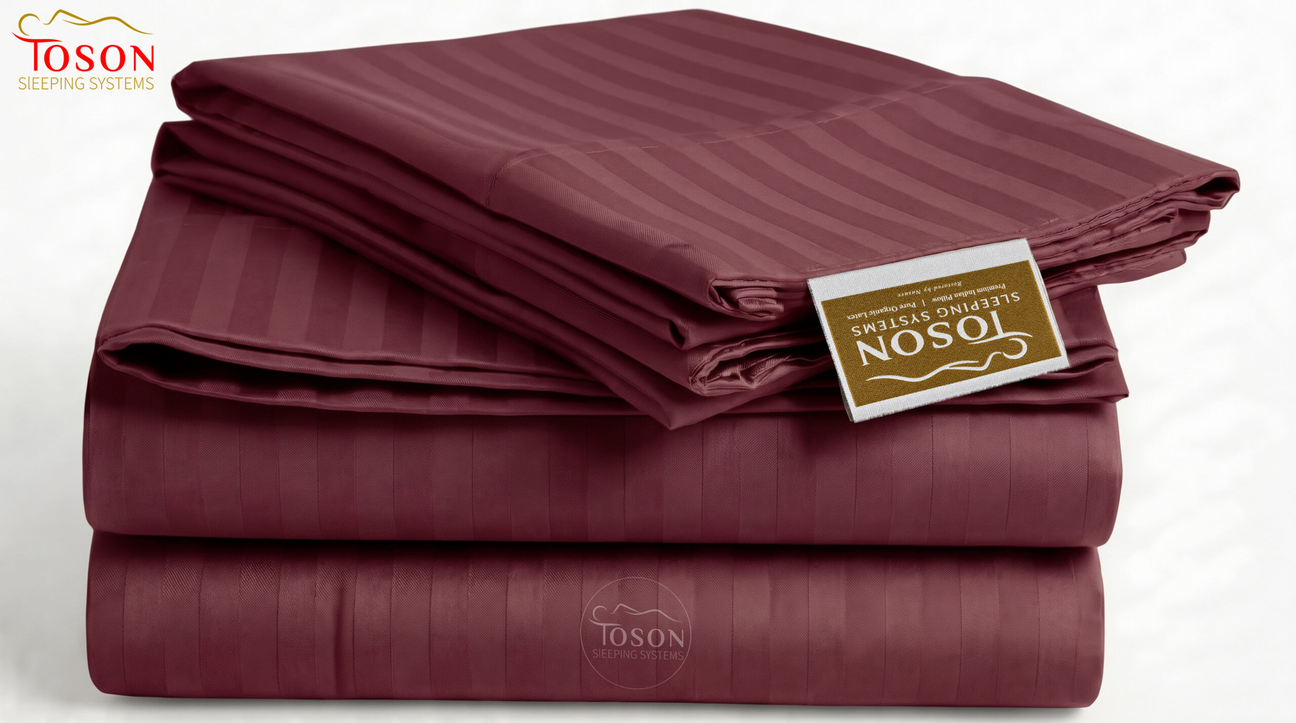 Toson Striped Percale Fitted Sheet – Burgundy – SPLC-18 - Image 2