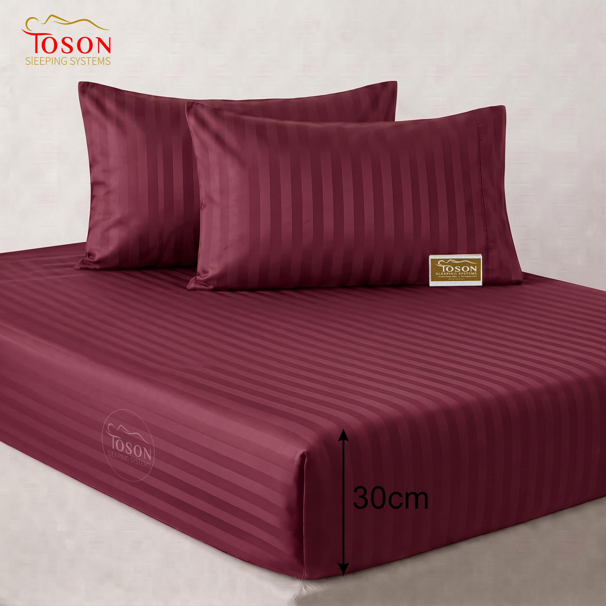 Toson Striped Percale Fitted Sheet – Burgundy – SPLC-18 - Image 4