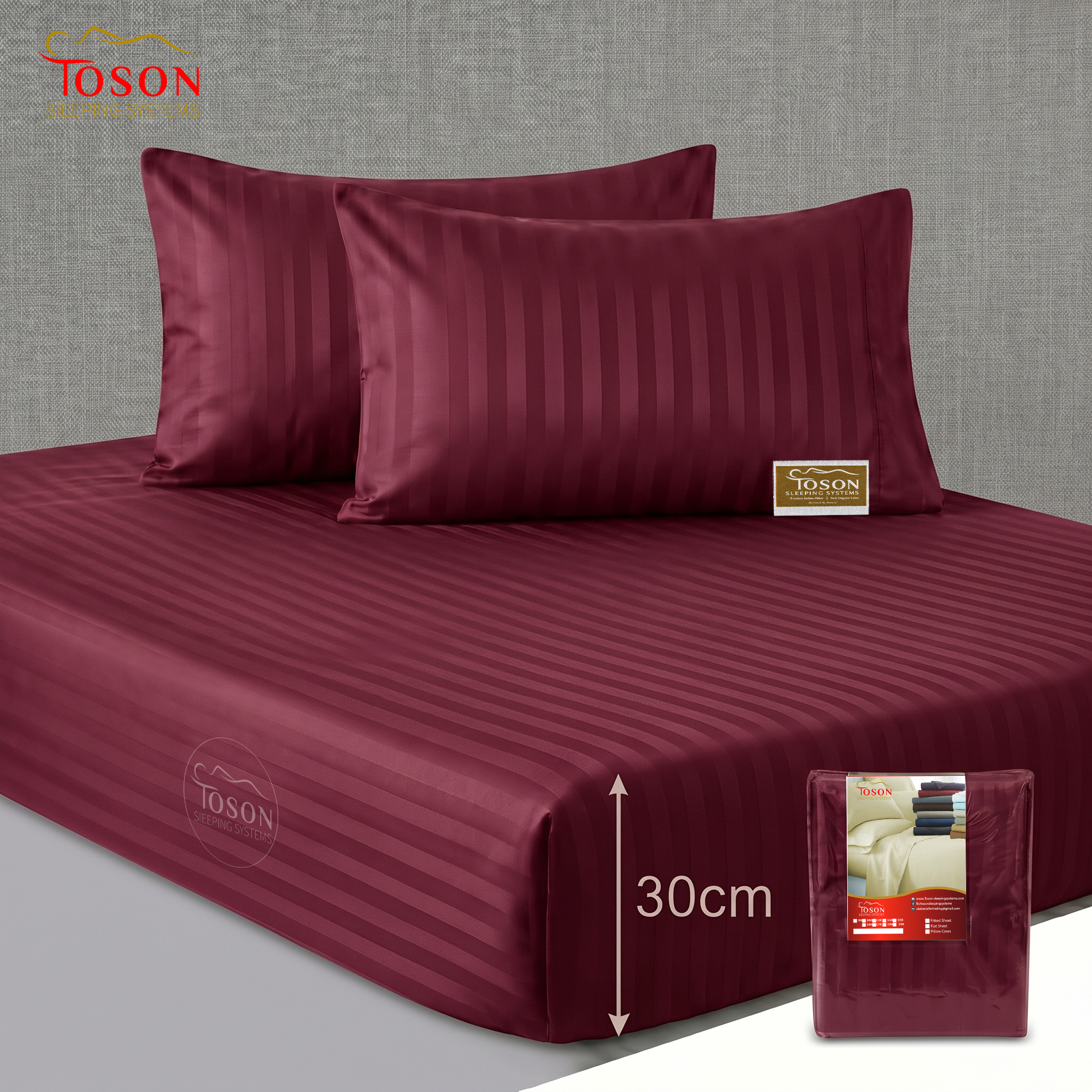 Toson Striped Percale Fitted Sheet – Burgundy – SPLC-18 - Image 5