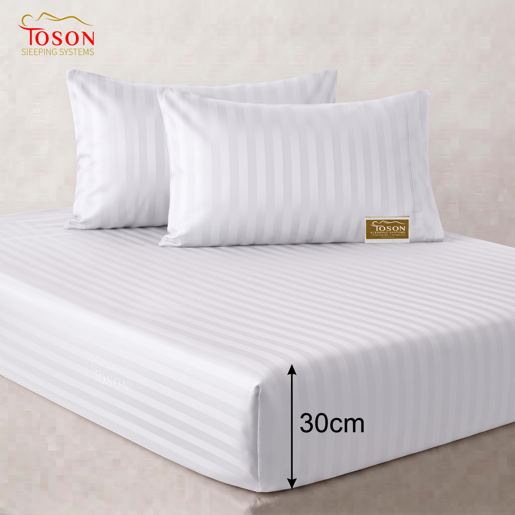 Toson Striped Percale Fitted Sheet – White – SPLC-19 - Image 2