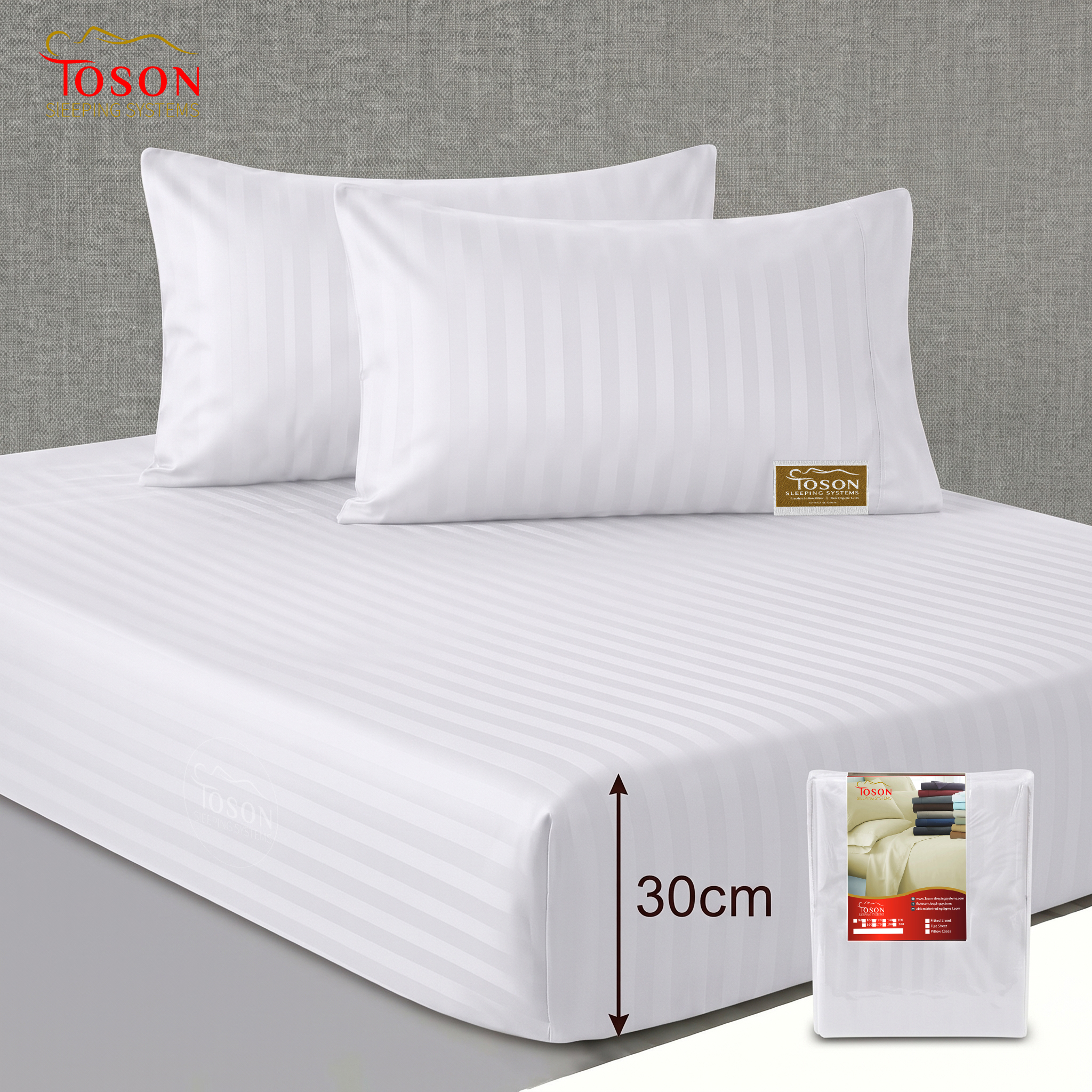 Toson Striped Percale Fitted Sheet – White – SPLC-19 - Image 5