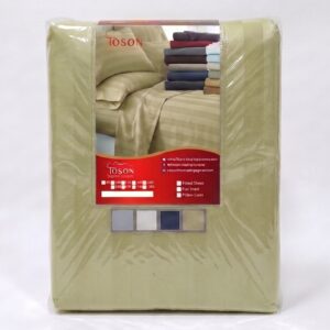 Toson Striped Percale Fitted Sheet – Light Olive – SPLC-17